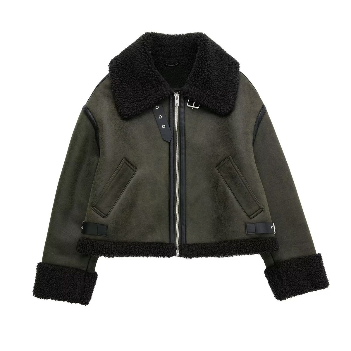Women's Clothing Women's Double Sided Jacket Loose Long Sleeved Deerskin Motorcycle Jacket_ecoleips.com