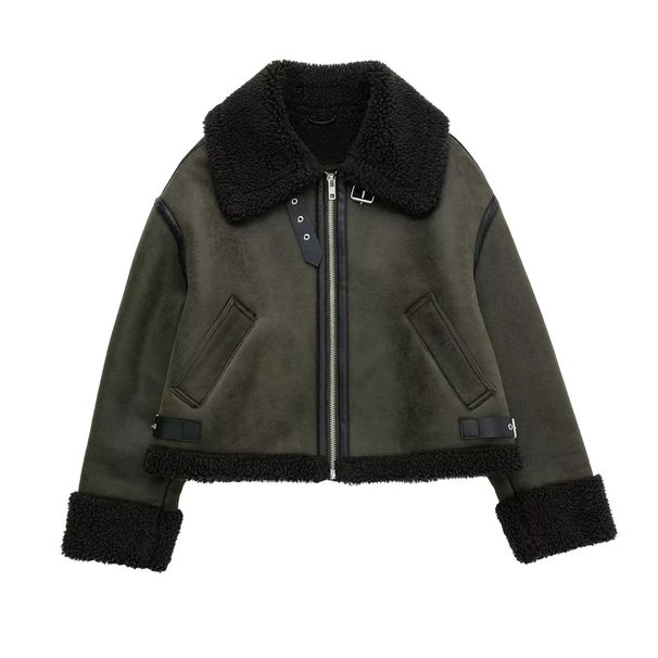 Women's Clothing Women's Double Sided Jacket Loose Long Sleeved Deerskin Motorcycle Jacket_ecoleips.com