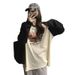 American Retro Women's Top With Unique Design, Black White Contrast Long-sleeve Base Shirt, Autumn And Winter Raglan_ecoleips.com