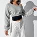 Voya Women's Open Shoulder Patchwork Design, Gray Short Style With Exposed Navel Long Sleeved Hoodie, Women's Slimming And Versatile Casual Trend Top_ecoleips.com