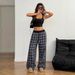 Women's Stretchy Elastic Waist Lounge Pants – Plaid Print, Loose Fit, Soft Polyester, Comfortable For Home & Outings (Black, Red, Yellow)_ecoleips.com