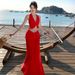 Resort Style Sexy Hot Girl Women V-Neck Halter Camisole High Waist Patchwork Long Skirt Two-Piece Set_ecoleips.com