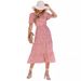 2023 . Women's V-neck Ruffle Sleeve Printed Dress, Short Sleeve, European American Fashion, Fresh And Sweet_ecoleips.com