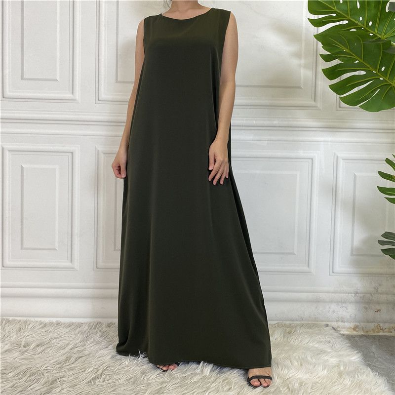 Women's Clothing Solid Color Sleeveless Dress Nida Fabric Middle East Dubai Women's Clothing Muslim Fashion_ecoleips.com
