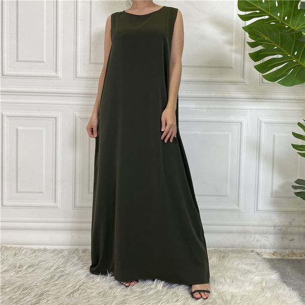 Women's Clothing Solid Color Sleeveless Dress Nida Fabric Middle East Dubai Women's Clothing Muslim Fashion_ecoleips.com