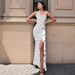 Women's Elegant French Polka Dot Halter Backless Cowl Neck 3D Floral Bodycon Midi Dress – Summer Party Gown_ecoleips.com