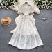 Elegant French Style Floral Print Dress with Collar Korean Tie Waist Short Sleeves a Line Skirt for Women_ecoleips.com