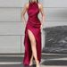 Women's Clothing New Round Neck Autumn Dress Women's Sexy Slit Lace Up Backless Pleated Hip Wrapped Long Skirt_ecoleips.com
