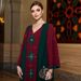 Ba3055 Wine Red And Dark Green Rhombus Hand-Sewn Glass Diamond Loose Casual Robe_ecoleips.com
