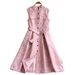 Women's Luxury High-End Jacquard Dress European American Style Round Neck Sleeveless Autumn Button Down Slimming Evening Gown_ecoleips.com