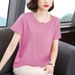 European Fat Girl Plus Size Women's Round Neck Short Sleeve Age-Reducing Summer Solid Color Artistic Retro Loose Casual_ecoleips.com