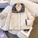 Women's Short Puffer Jacket Winter Coat With Plaid Patchwork Design, Thickened Loose Fit Hooded Parka For Cold Weather_ecoleips.com