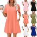 2025 Loose New Pleated Round Neck Dress Striped Solid Color Women's Fashion_ecoleips.com