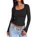 Women's Slim Fit Long Sleeve T-Shirt U-Neck Pullover Top Spring New Style Fashion Women's Clothing Shirt_ecoleips.com