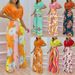 Women's Clothing Spring And Summer New Printed Bat Sleeve Top Wide Leg Pants Two Piece Suit Female_ecoleips.com