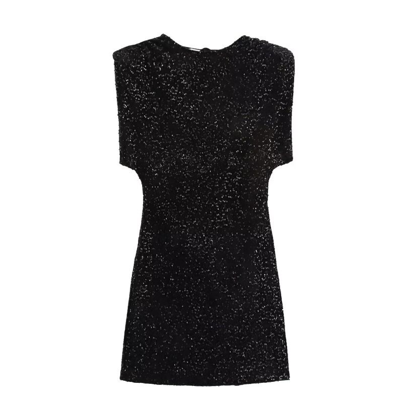 Cross-border European And American Fashion Sexy Sequin Embellished Lace-up Round-neck Short Dress 2025 Spring B88797_ecoleips.com