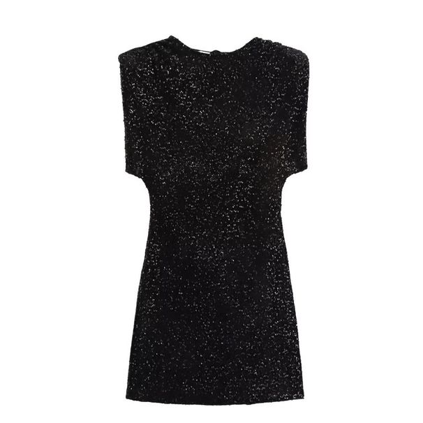 Cross-border European And American Fashion Sexy Sequin Embellished Lace-up Round-neck Short Dress 2025 Spring B88797_ecoleips.com