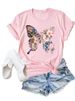 European And American Cross-border Foreign Trade Women's Clothing Butterfly Pattern Printed Round Neck Short-sleeve_ecoleips.com