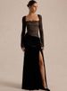 JULISSA MO Patchwork Lace Sexy High Slit Maxi Dress Women Long Sleeve Square Collar Dress Spring New Elegant Party Evening Dress_ecoleips.com