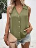 K New Women's Solid Color V-neck Loose Sleeveless Twist Button Vest Shirt For Women_ecoleips.com