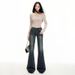 Rivet Low-waist Hot Girl Flared Jeans, 25 Autumn New American Style Elastic Versatile Slim-fit Micro-flare Denim Pants_ecoleips.com
