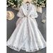 Chiffon & Lace Dress – Belted Waist, Floral Print & Oversized Blazer Collar For Effortless Elegance Breathable Comfort_ecoleips.com