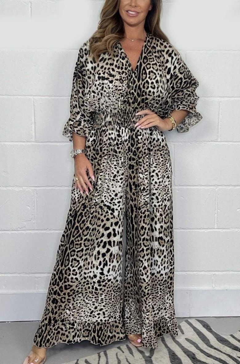 Women's Leopard Print Wide Leg Jumpsuit Casual Fashion European American Style New Arrival_ecoleips.com