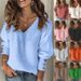 Women's Solid Color Long Sleeve V-Neck Knitwear Sweater Casual American Style Autumn Winter Pullover Clothing_ecoleips.com