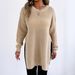 Women's Clothing Autumn Winter Knitted Sweater Casual Split Hem Long Sleeve Pullover Top_ecoleips.com