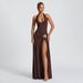 Backless Halter Jumpsuit & High-Slit Skirt Set - Sexy Two-Piece Outfit For Night Out (Green/White/Black/Brown)_ecoleips.com