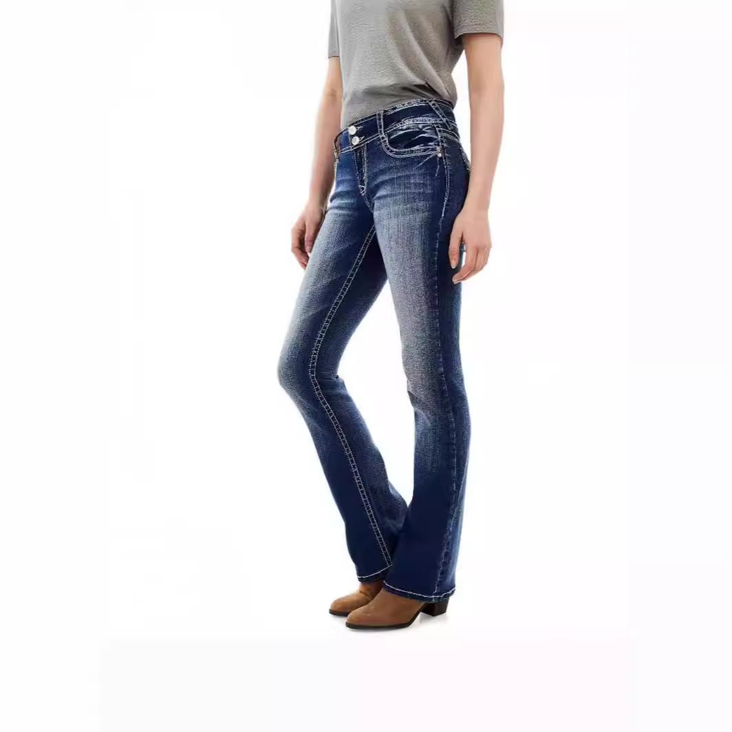 Women's Clothing Slim Fit Washed Embroidery Sweet Curve Jeans Women_ecoleips.com