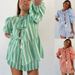 Women's Clothing Fashion Shorts Suit Beach Leisure Tie Striped Short Sleeved Shorts Suit_ecoleips.com