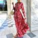 Summer Loose Boho Maxi Beach Dress Sexy Turn-down Collar Button Long Shirt Dress Women Spring Floral Print Pleated Party Dresses_ecoleips.com