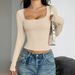 Voya Women's European And American Hot Girl Style Solid Color Long Sleeve Tank Top T-Shirt Women's Clothing_ecoleips.com