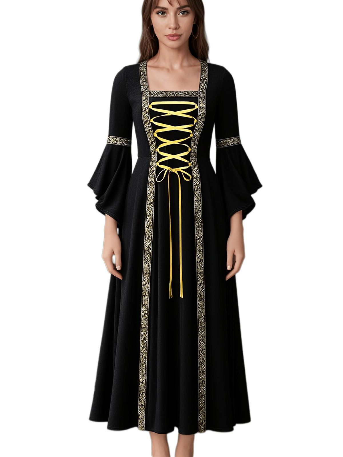 K European And American New Elegant Long Dress, Medieval Retro Court Style Long Sleeved Dress_ecoleips.com