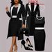 Elegant Stylish Color Blocked Long Sleeved Cardigan Plus Size Women's Clothing Fitted Midi Sleeveless Dress_ecoleips.com