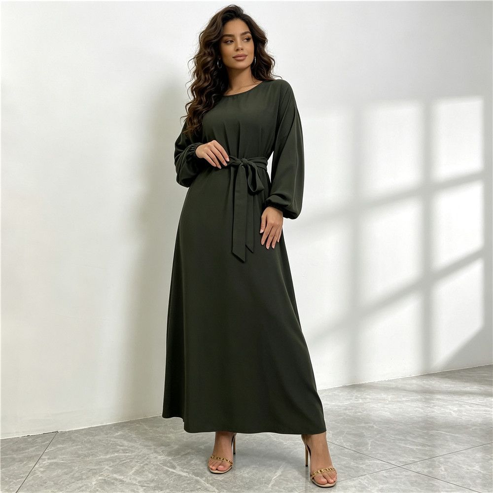 Cross Border Best Selling Simple And Versatile Nida Solid Color Dress_ecoleips.com