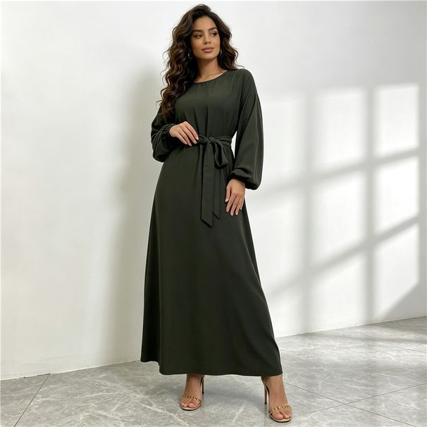 Cross Border Best Selling Simple And Versatile Nida Solid Color Dress_ecoleips.com