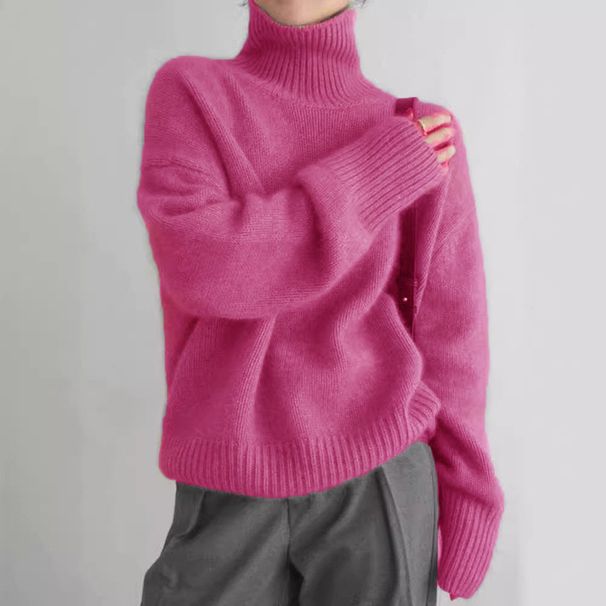 Women's Oversized High Neck Sweater, Soft Acrylic Knit Pullover, Loose Fit Casual Turtleneck Top For Autumn Winter, Cozy Lazy Style, Solid Color_ecoleips.com
