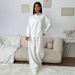 Casual Sports Women's Suit Solid Color Long Sleeve Button Lapel Pullover Sweater Lace-Up Pants Two-piece Set_ecoleips.com