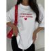 Simple Stylish Letter And Heart Print Oversized "no Pants" Look 100% Cotton Short-sleeve T-shirt Fashion Top_ecoleips.com