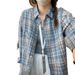 Blue Plaid Women's Shirt Long Sleeve Jacket Spring Autumn New Style Elegant French Top Design Cardigan Blouse_ecoleips.com
