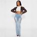 Women's Clothing Sexy High Waist Ripped Elastic Eyelet Straps Hollow Denim Flared Pants_ecoleips.com
