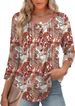 Zeagoo 3/4 Length Sleeve Womens Tops Round Neck Casual Summer Tunic Tops Basic Tees Blouses Dressy T-Shirts Pleated Shirts_ecoleips.com