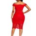 Factory In Stock Cross-Border European And American Evening Short Sleeve V-Neck Off-Shoulder Sexy Mid-Length Bodycon_ecoleips.com