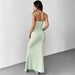 AD309 Cross-border Mint Mambo Light Green Strap Summer Elegant Waist-Cinching Slim-Fit Tie-Waist Bodycon Mermaid Dress_ecoleips.com
