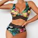 Women's Sexy Rainforest Printed Bikini European American Style Two Piece Backless Swimsuit with Ribbon_ecoleips.com