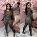 Women's Clothing Mesh Mesh Hot Diamond V Neck Long Sleeved Feather Long Library Jumpsuit_ecoleips.com