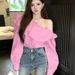 Ruffled Off-shoulder Blouse For Women, 2024 Spring Autumn New Style, Long-sleeved French Design, Elegant And_ecoleips.com