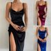 Elegant Split Thigh Slit Dress For Women - Sexy Sleeveless Bodycon Midi Dress With Spaghetti Straps, Perfect For Evening Wear_ecoleips.com